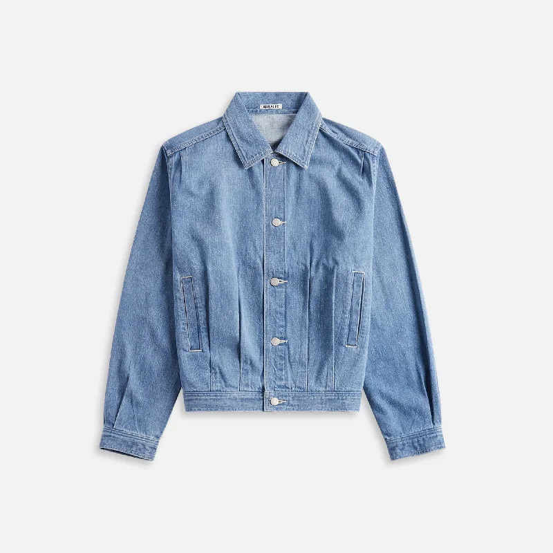 Auralee Selvedge Faded Light Denim Blouson - Washed Indigo