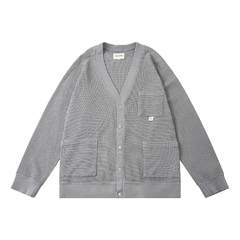 A[S]USL PIGMENT DYE WAFFLE CARDIGAN-GREY