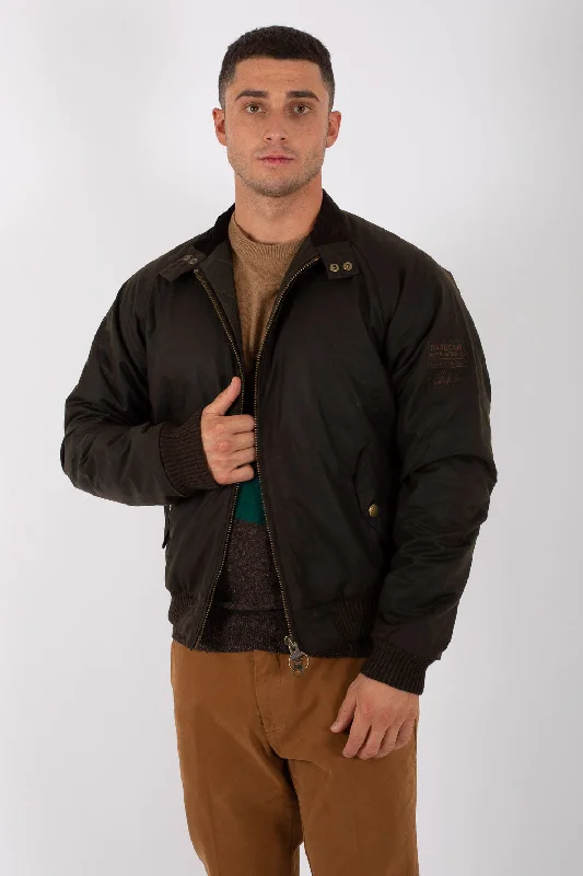 Barbour International Merchant Wax Bomber Spalmato Verde Uomo