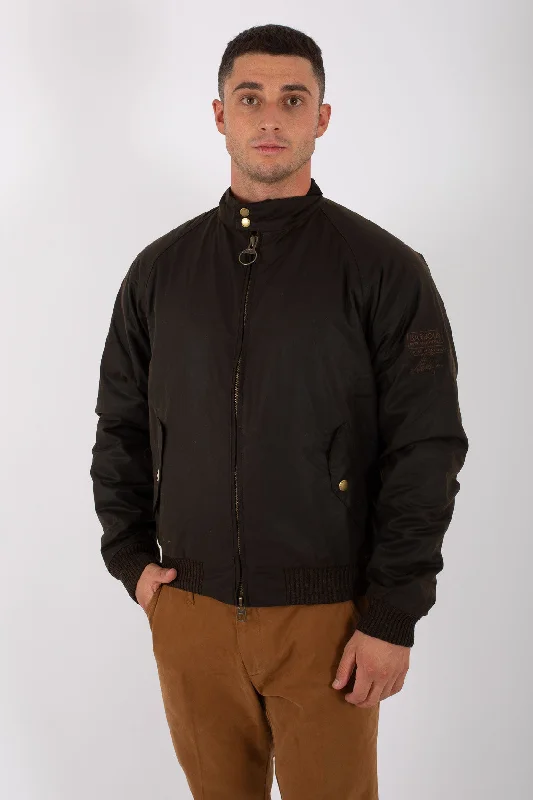 Barbour International Merchant Wax Bomber Spalmato Verde Uomo