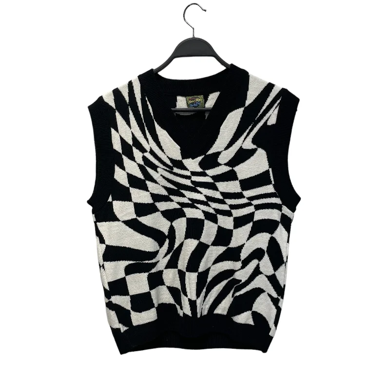 JADED LONDON/Quilted Vest/L/All Over Print/Cotton/BLK/checkerd swirl