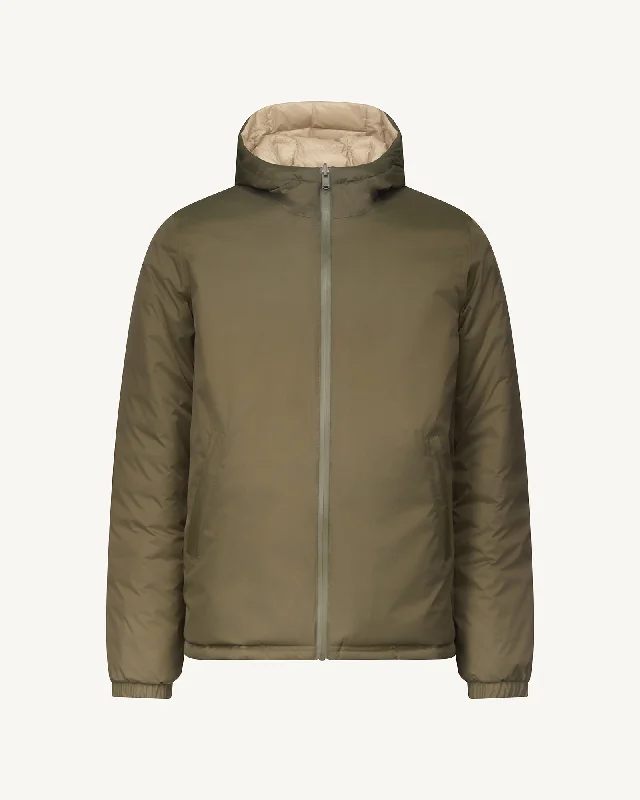 Army/Beige Bergen 2.0 reversible hooded puffer jacket