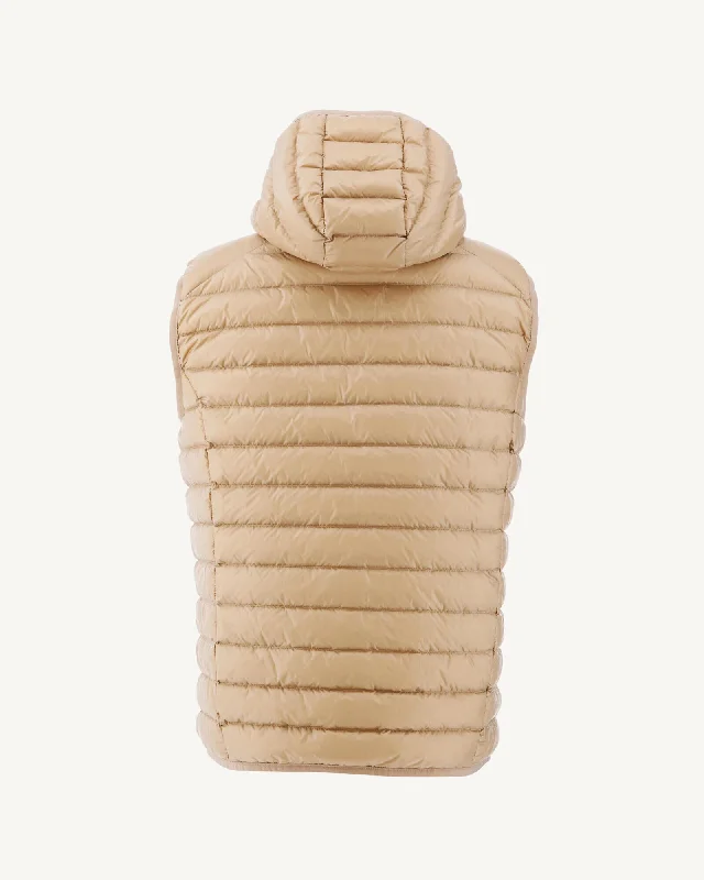 Beige Hooded sleeveless down jacket Pat