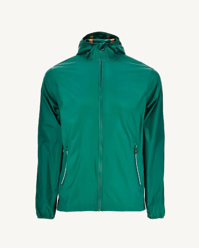 Dark green Manille packable waterproof hooded long jacket