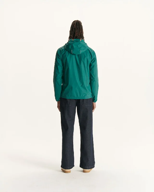 Dark green Manille packable waterproof hooded long jacket