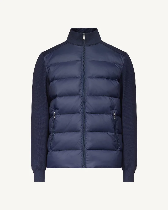 Fargo bi-material knit down jacket Navy