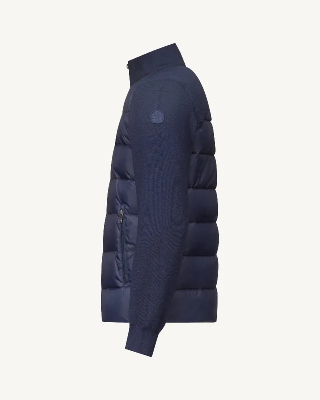 Fargo bi-material knit down jacket Navy