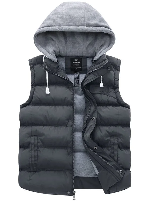 Men's Winter Quilted Vest Removable Hooded Sleeveless Gilet