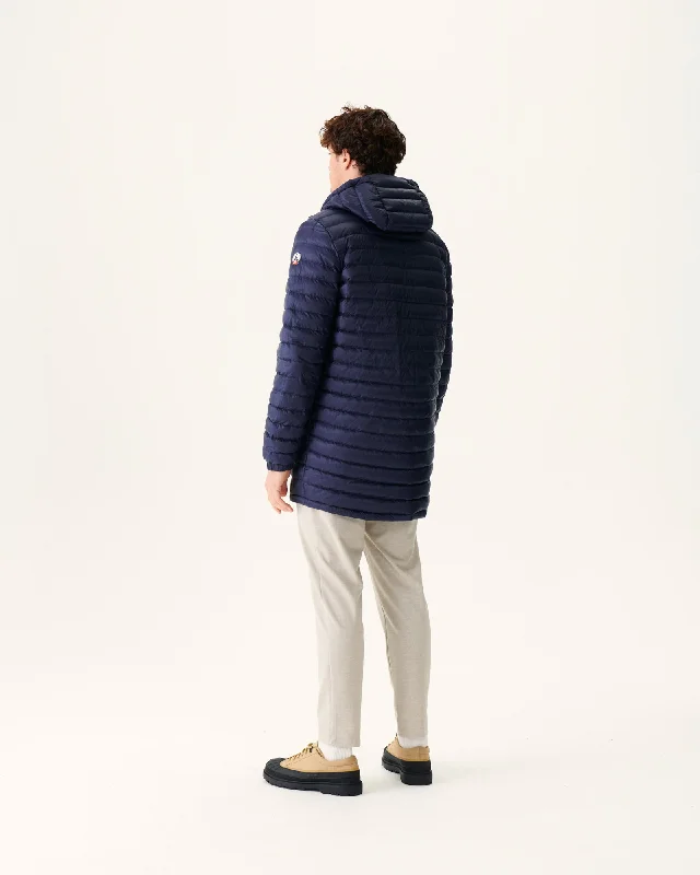 Navy Amsterdam long reversible hooded puffer jacket