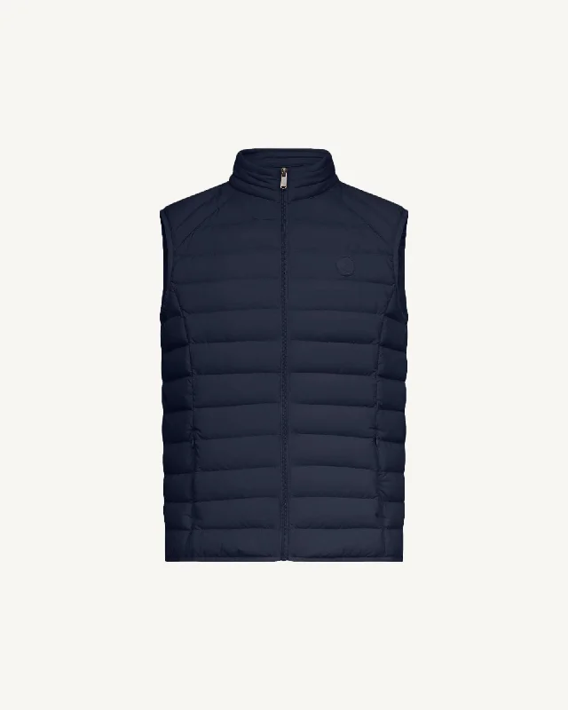 Navy Arafo stretch sleeveless puffer jacket