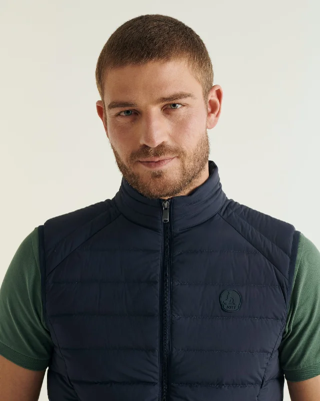 Navy Arafo stretch sleeveless puffer jacket