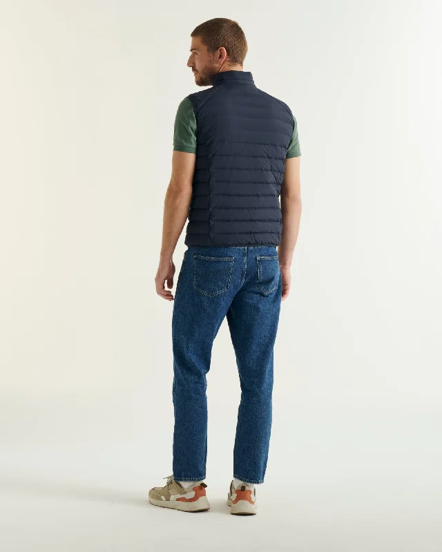 Navy Arafo stretch sleeveless puffer jacket