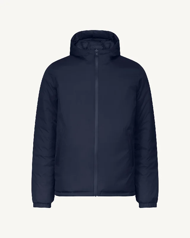 Navy Bergen 2.0 reversible hooded down jacket