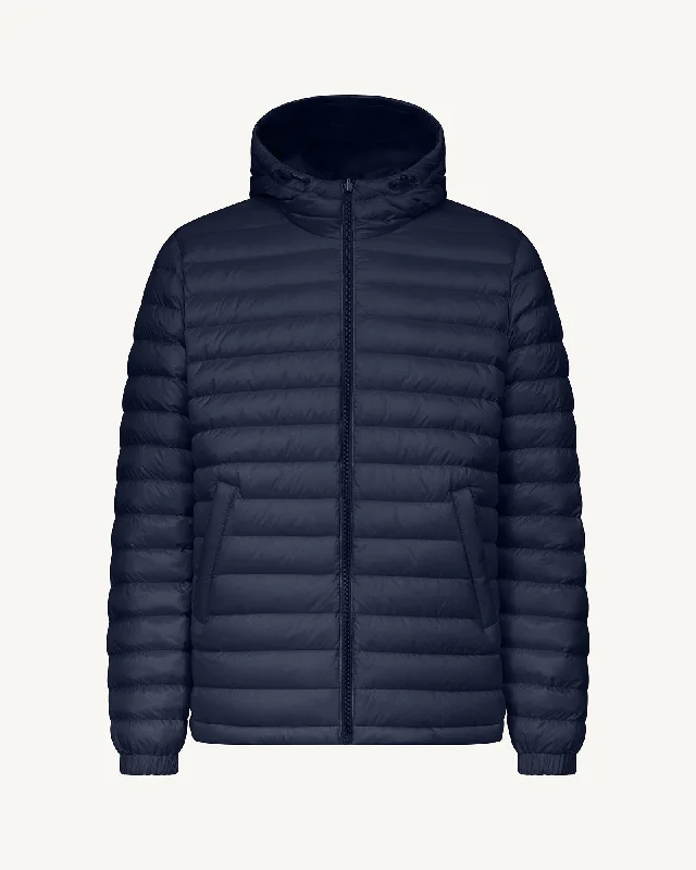 Navy Bergen 2.0 reversible hooded down jacket