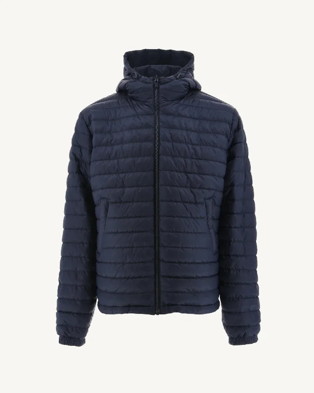 Navy Bergen reversible hooded puffer jacket