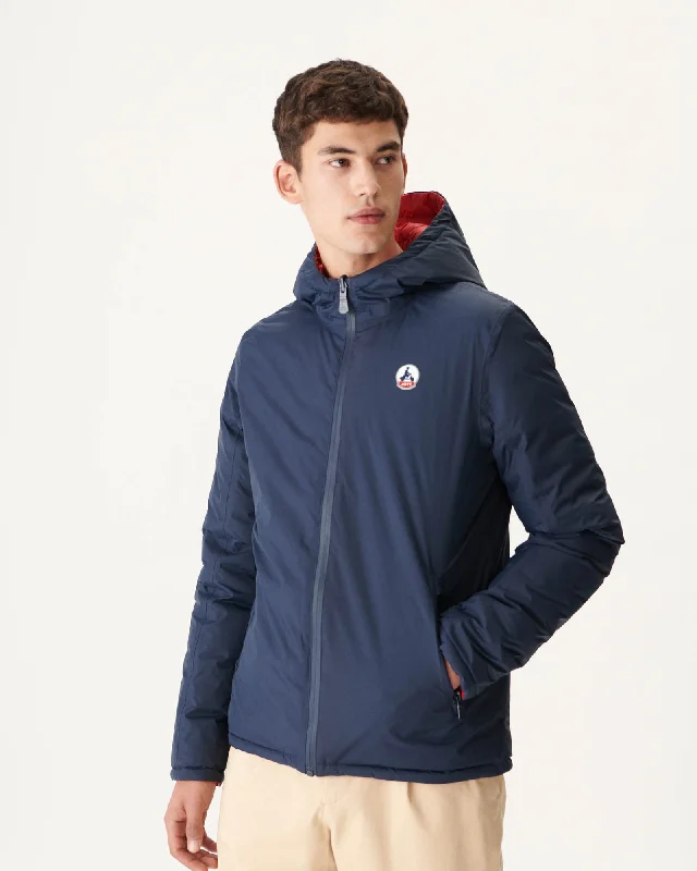 Navy Blue/Red Reversible hooded puffer jacket Bergen