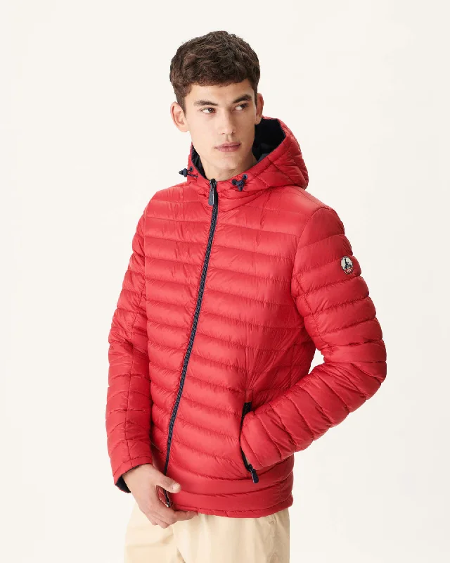 Navy Blue/Red Reversible hooded puffer jacket Bergen