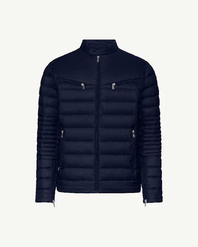 Navy David biker fit puffer jacket