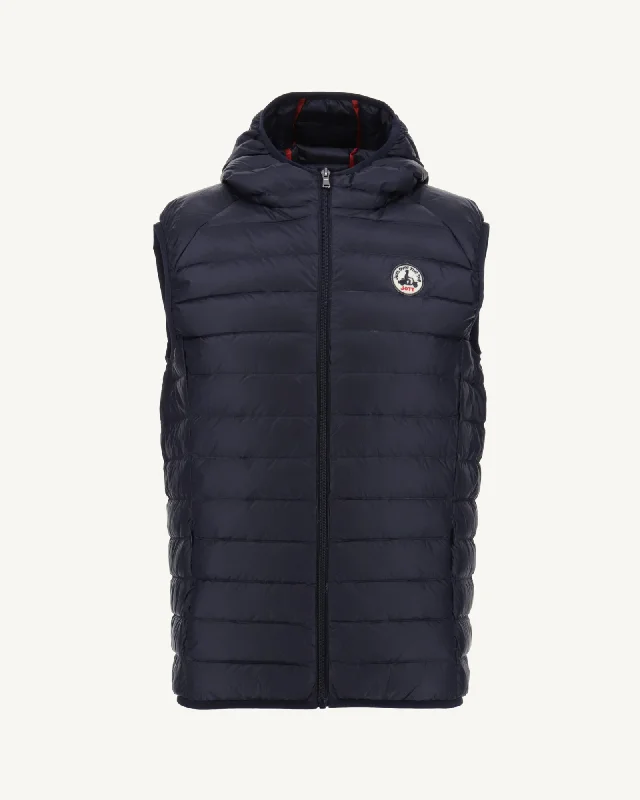 Navy Hooded sleeveless down jacket Pat