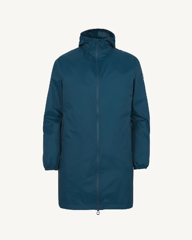 Oban long waterproof jacket with hood Metal blue