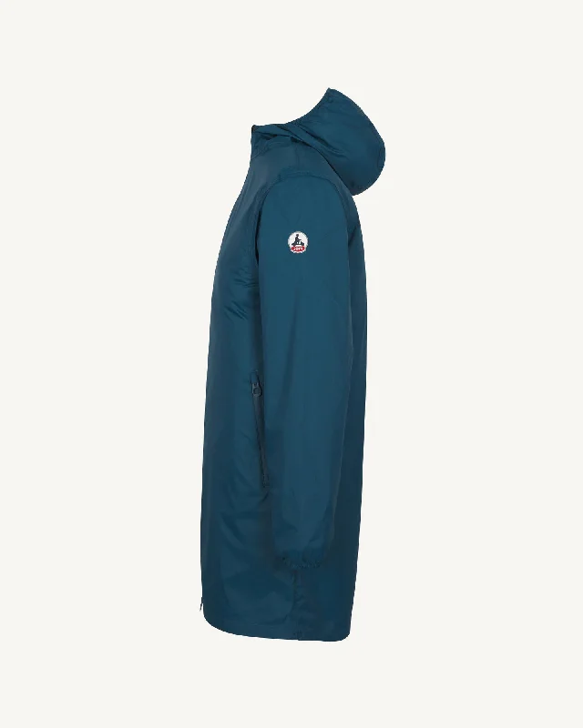 Oban long waterproof jacket with hood Metal blue