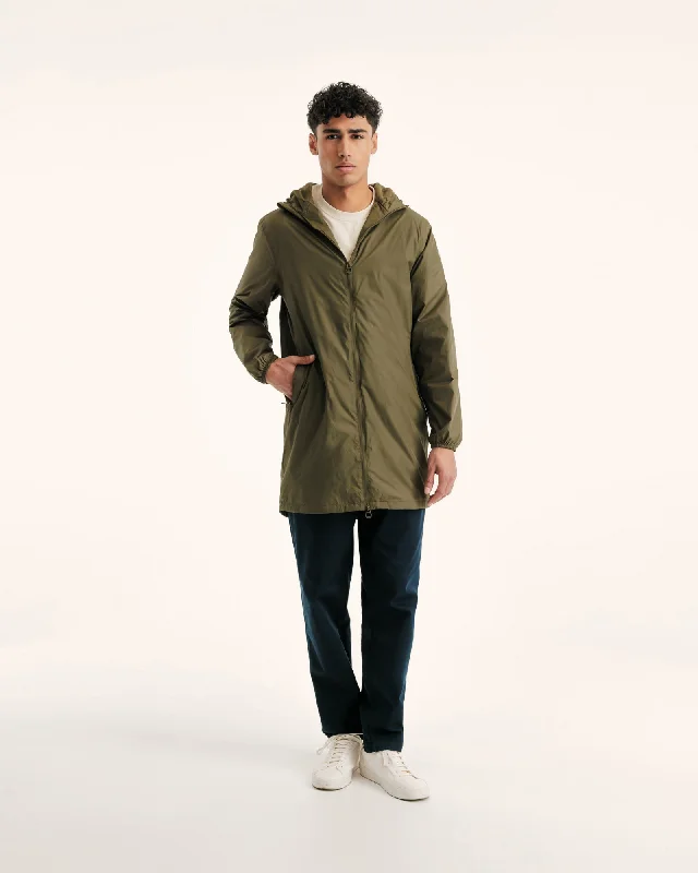 Oban Polar fleece-lined long waterproof jacket Army