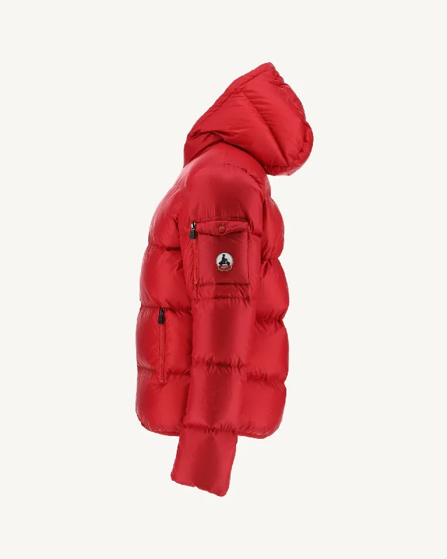 Red Hooded down jacket Java