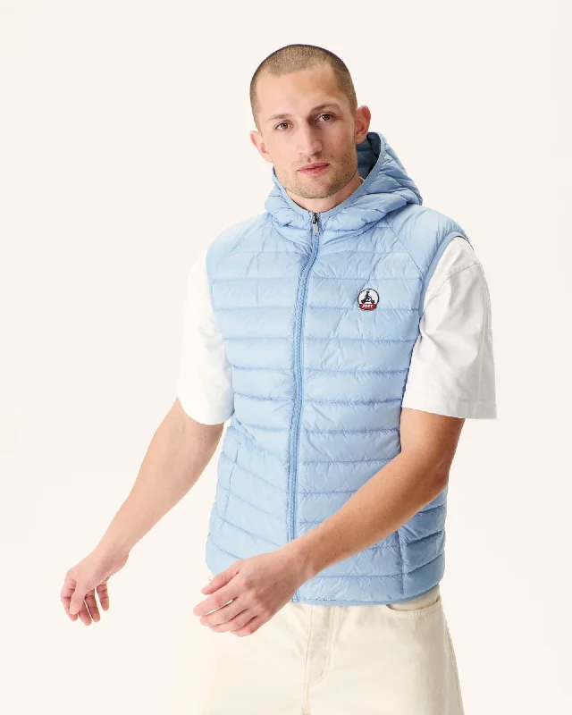 Soft blue Hooded sleeveless down jacket Pat