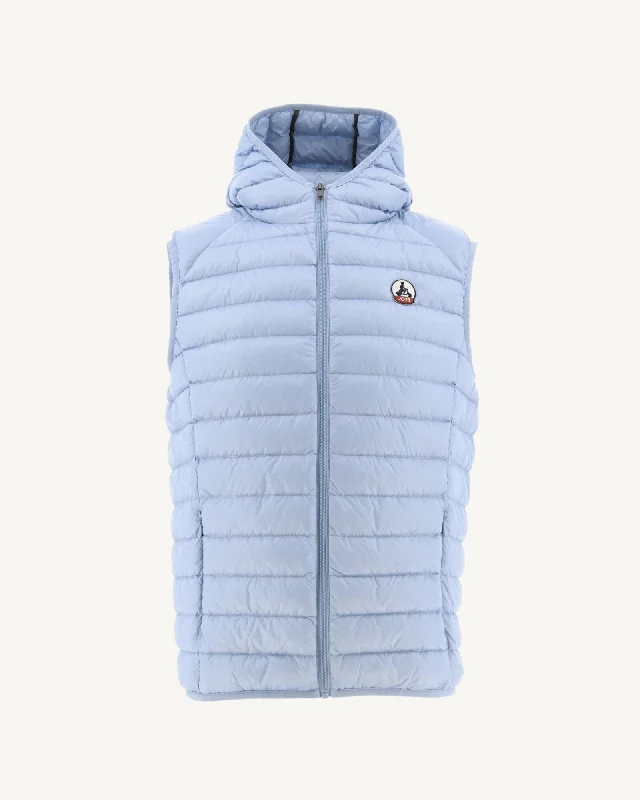 Soft blue Hooded sleeveless down jacket Pat