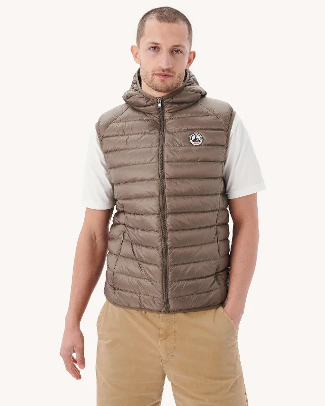 Taupe Hooded sleeveless down jacket Pat