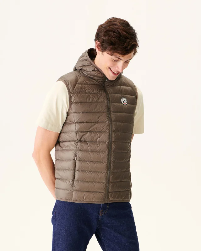 Taupe Hooded sleeveless down jacket Pat